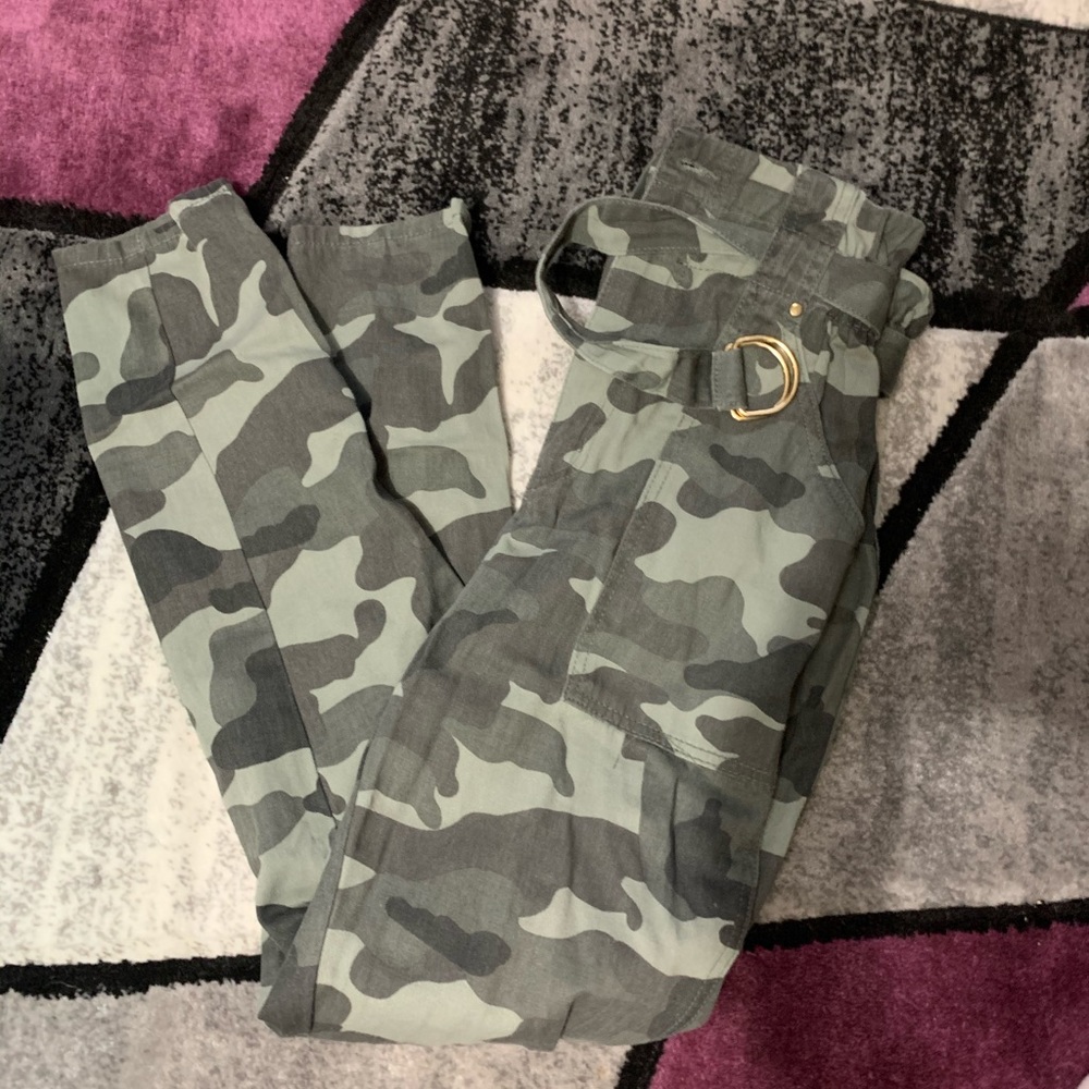 High waisted tie cargo trousers